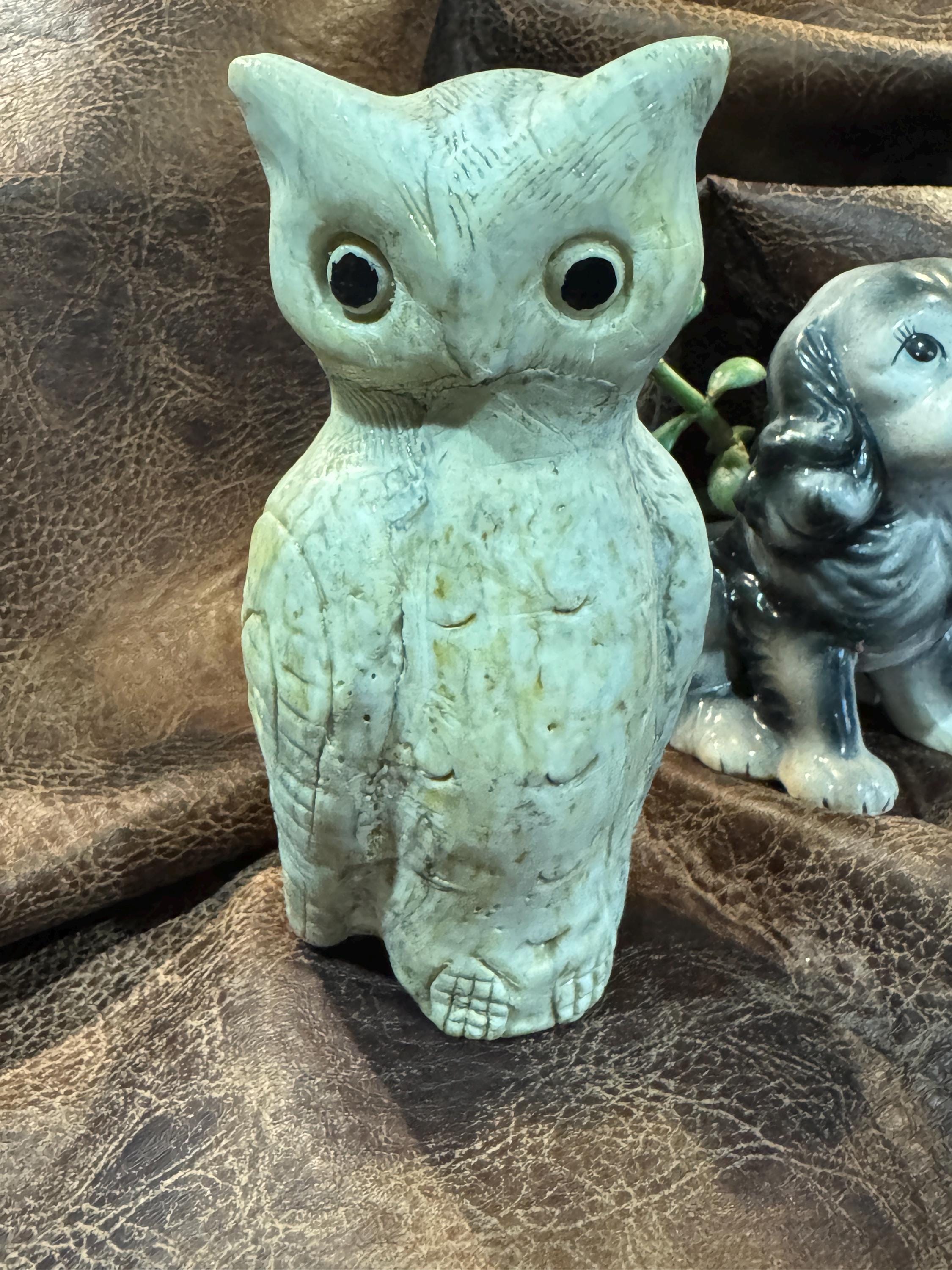 Vintage Folk Art Crushed Oyster Shell Owl Figurine