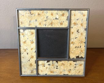 Marco de fotos vintage con flores prensadas, estilo vitral, 7,6 x 7,6 cm