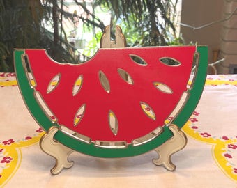 Vintage 1986 Watermelon Slice William Rogers Oneida Japan Pink and Green Enamel Trivet