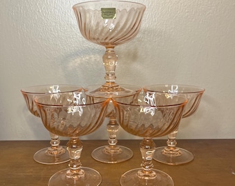 Juego de 6 copas de champán vintage en color rosa ruborizado Rosaline Swirl de Luminarc (seis piezas)