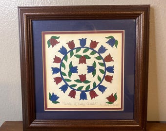 Cuadro de colcha vintage con marco de madera de 25 cm cuadrados