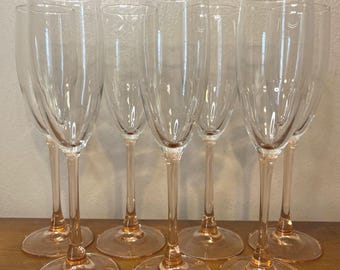 Juego de 7 copas de champán vintage Cristal d'Arques France con tallo rosa