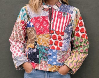Handmade Patchwork Quilted Jacket for Women, Colorful Patchwork Jacket Boho Hippie Winter Jacket