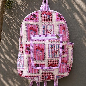 Pink Quilted Backpack, Handmade Cotton Bag, Floral Patchwork Backpack, Lightweight School & Travel Bag