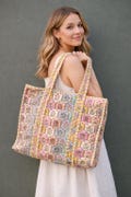 Pastel Floral Quilted Cotton Tote Bag | Handmade Block Print Shopper | Eco Friendly Everyday Tote Handmade Gift for Her product logo