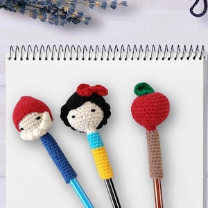 Crochet Snow White Pencil Topper Pattern: Princess, Dwarf & Apple (Instant Download)