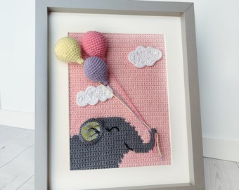 Crochet elephant wall decor for nurseries and kids room