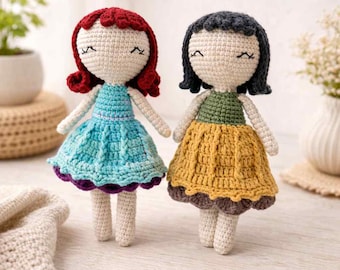 Crochet Doll Pattern: Amigurumi Girl, Twin Sisters, Newborn Baby, Toddler Toy (Instant Download)