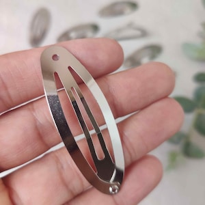Snap Hair Clip for Click Clack Fidget Toy, DIY Crochet Supply, Craft Making, Oval Sleepies, Metal Blanks, Barrettes, Bendies, Silver Finding