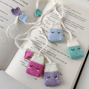 Patron au crochet : marque-page sachet de thé, accessoire de livre, tracker de lecture au crochet, amoureux des livres, porte page, cadeau d'anniversaire / téléchargement numérique PDF