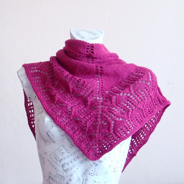 Hand knitted wool winter wrap,fuchsia pink, Woman fashion accessory, wedding shawl,handmade gift