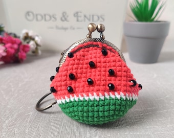 Patrón de monedero de sandía a crochet: llavero de cuentas (descarga digital en PDF)