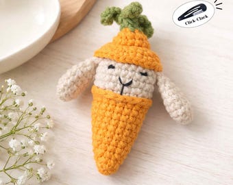No Sew Crochet Carrot Bunny Pattern, Rabbit Fidget Toy, Click Clack Sensory Comfort, Hare Pocket Anxiety Relief Companion (Instant Download)