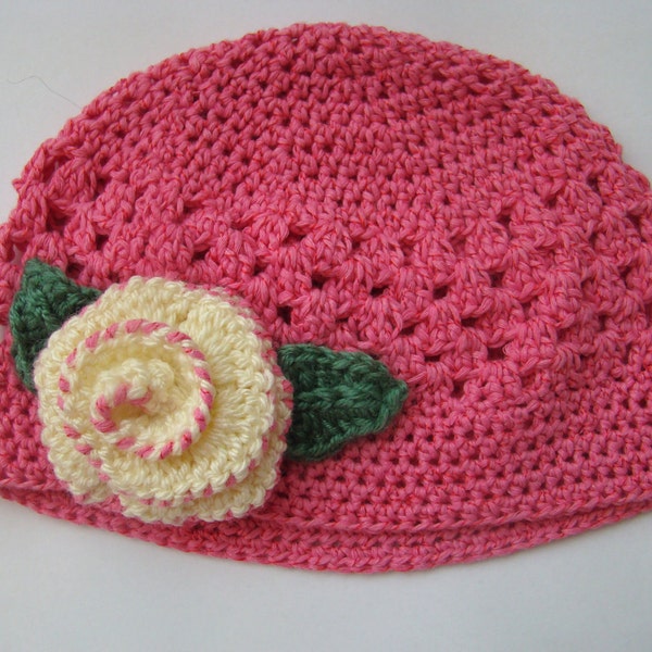 Pink Baby Hat With Rose - FREE Shipping To UK