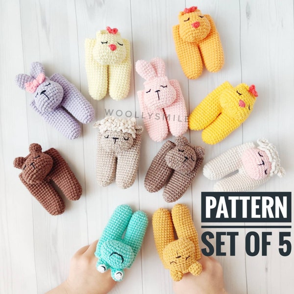 SET OF 5 Finger Puppet Pattern Amigurumi Chick, Bear, Bunny, Frog and Sheep / PDF Digital Download