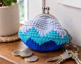 Patrón de monedero de ganchillo: monedero llavero, monedero con cierre de beso, adorno para cartera de boda, regalo ideal para principiantes (descarga instantánea)