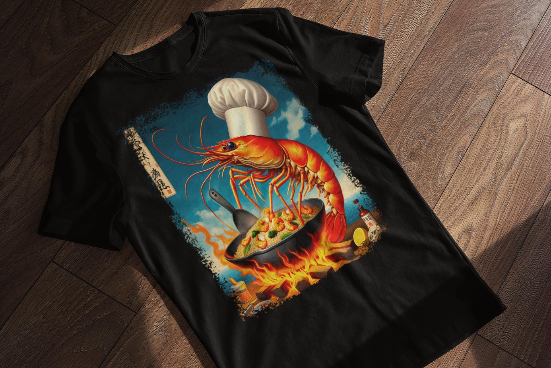 Shrimp Fried Rice Shirt Japanese Painting Style Shrimp Making