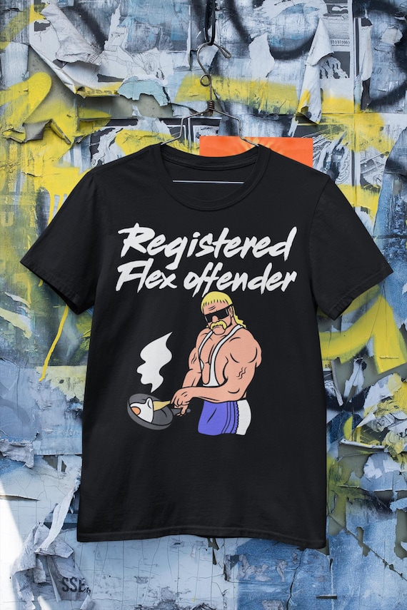 Registered Flex Offender Shirt Funny Gym Meme Tee Bodybuilding Humor Parody Muscle Man Internet Meme Tee