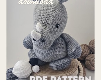 Crochet Rhino Pattern PDF • Rhinoceros Amigurumi Plush Toy • Beginner-Friendly