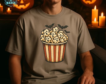 Spooky Ghost Popcorn Halloween PNG: Retro Movie Night Clipart (Digital Download)