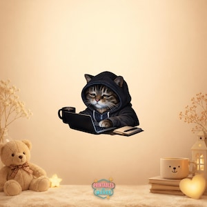 Hacker Cat Hoodie PNG Coding Cat Laptop Clipart Programmer Meme Work From Home Cat Transparent PNG Download