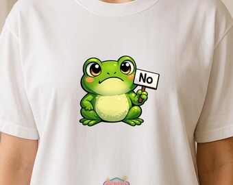 PNG de sapo sem marca d'água, clipart de meme de sapo engraçado, sapo fofo segurando placa, PNG sarcástico de "não", fundo transparente