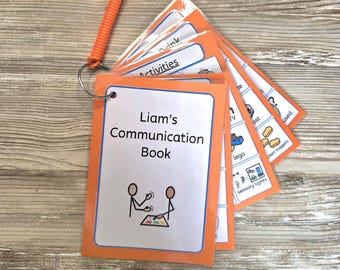 1 x Personalised Mini Communication Book I AAC Visual Communication Book I 8 Pages of Symbols I Choice of Colours I Autism, SEN, Non-verbal