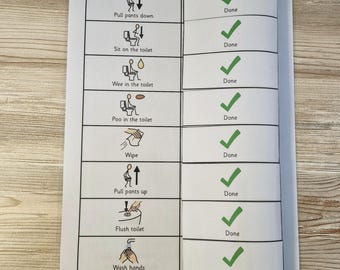 White Toileting Visual Support Folding Chart, Picture Communication- Step-by-Step Toilet Routine