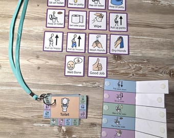 Toilet Visuals Pack I Toileting Routine Visuals I Lanyard, Folding Tick Chart & 18 Communication Cards I Autism and SEN Support