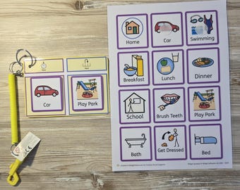 1 x Mini Now and Next Keyring Board with 12 Picture Communication Symbols I Visual Support I Autism, SEN, Speech & I Choice of Colours