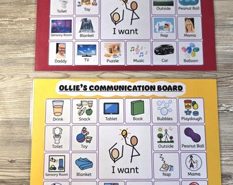 1 x Personalised "I Want" Communication Board - Named Heading, Symbols or Photos - SEN, Autism, Non Verbal, Picture Communication
