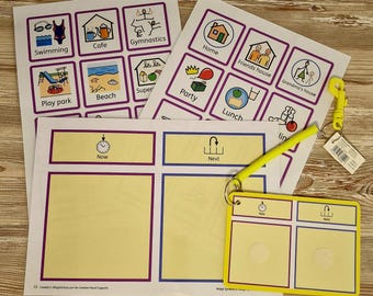 Now and Next Visual Supports Pack - A4 Board, Mini Keyring Board & 24 VELCRO® Symbol Cards - Autism, SEND, Communication Aid, Non-verbal