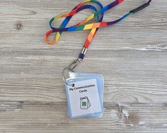 36 Personalised Communication Cards on a Lanyard I Personalised Front Page I Visual Communication Support I SEN, Autism I Choice of Lanyard