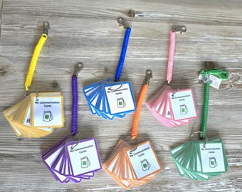 24 Everyday Communication Cards on Keyring I Personalised Front Page I Visual Communication Support I SEN, Autism I Choice of Keyring