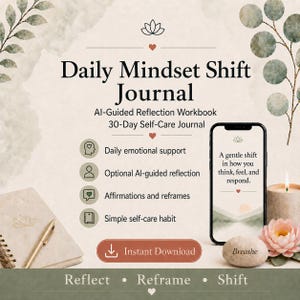 Dagelijks Mindset Shift-dagboek | 30 dagen zelfzorgwerkboek | Begeleide reflectie pdf | Persoonlijk groeidagboek | Mindset resetten