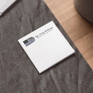 Personalized Blue Line Police American Flag Post It Note Pad | Thin Blue Line Police Chief Sergeant Detective Staff Appreciation Promotion
