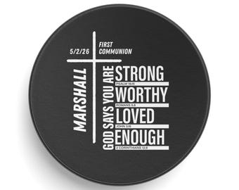 Personalized Christian Catholic Hockey Puck, Scripture Bible Verse Boys First Communion Gift, In His Image Jesus God Son Grandson