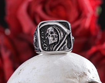Sensenmann Totenkopf Ring Herren Statement Ring