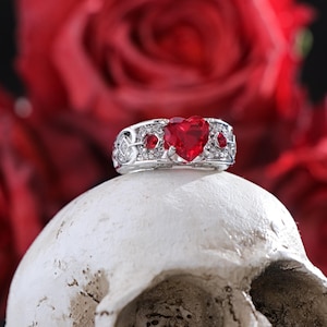 Men's Heart Cut Ruby Ring,  Statement Band