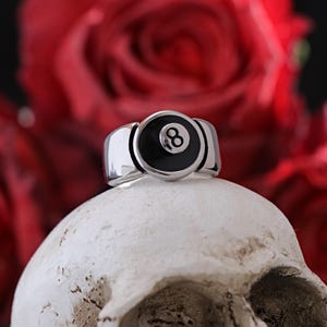 Men's 8 Ball Pool Ring – Silver Tone Statement Band