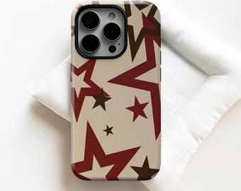 American retro geometric pattern Phone Case,Geometric Red and brown star,iPhone 17 16 15 14 13 12 11, Samsung S30 S25 S24 S23 S22 S21 S20 FE