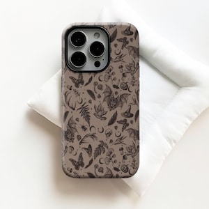 Retro Witchcraft Element Phone Case,Bats,Skulls,Crystals,Wizard hats,For iphone 17 16 15 14 13 12 11 Pro Max,Samsung S26 S25 Ultra,Magsafe