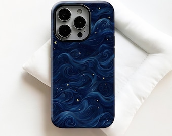 Dreamy starry sky waves Phone Case,Blue Night Ocean Art Design,Cosmic Sea Aesthetic,For iphone 17-11 Pro Max,Samsung S30-20 FE Ultra,Magsafe