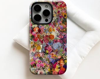Telefoonhoesje kleurrijke bloemen, retro wilde bloemen, roos en zonnebloembloemen, voor iPhone 17 16 15 14 13 12 11 ProMax, Samsung S25 S24 Ultra, Magsafe