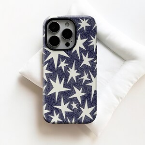 Geometric Star Texture Phone Case,Dark blue lines Modern Graphic Star Pattern,Cover For iphone 17-11 ProMax,Samsung S30-20 FE Ultra,Magsafe