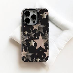 Custodia per telefono con stelle dorate e texture multiple, stampa metallica retrò di lusso per ragazze, per iPhone 17 16 15 14 13 12 11 Pro Max, Samsung S26 S25 Ultra, Magsafe