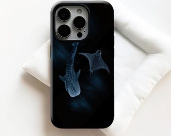 Deep Sea Whale Shark & Manta Ray Phone Case,Dark Ocean Nature Art Print,For iphone 17 16 15 14 13 12 11 Pro Max,Samsung S26 S25Ultra,Magsafe