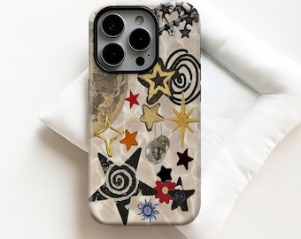 Retro Stars Y2k Collage Phone Case,Funky Twinkle Night Whimsy Artistic Cover For iPhone 17 16 15 14 13 12 11 ProMax,Samsung S25 S24 S23 S22