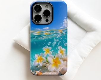 Custodia per telefono con motivo Plumeria subacquea: arte floreale hawaiana protettiva
