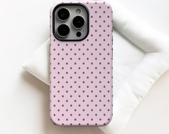 Capa de celular com bolinhas rosa e marrom, estética fofa e moderna para iPhone 17, 16, 15, 14, 13, 12, 11 Pro, Samsung S24 S23 S22 S21 S20, presente para ela